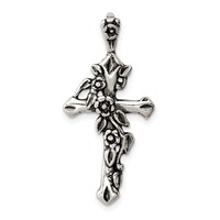 Sterling Silver Antiqued Flowered Cross Pendant view 1