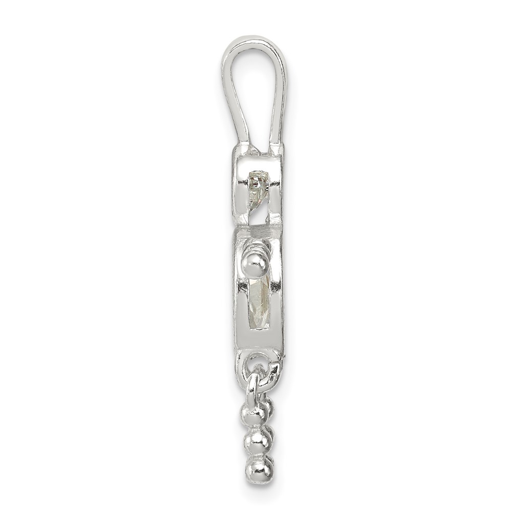 Sterling Silver Rhodium-plated CZ & April Glass Boy Pendant (QC6713APR)