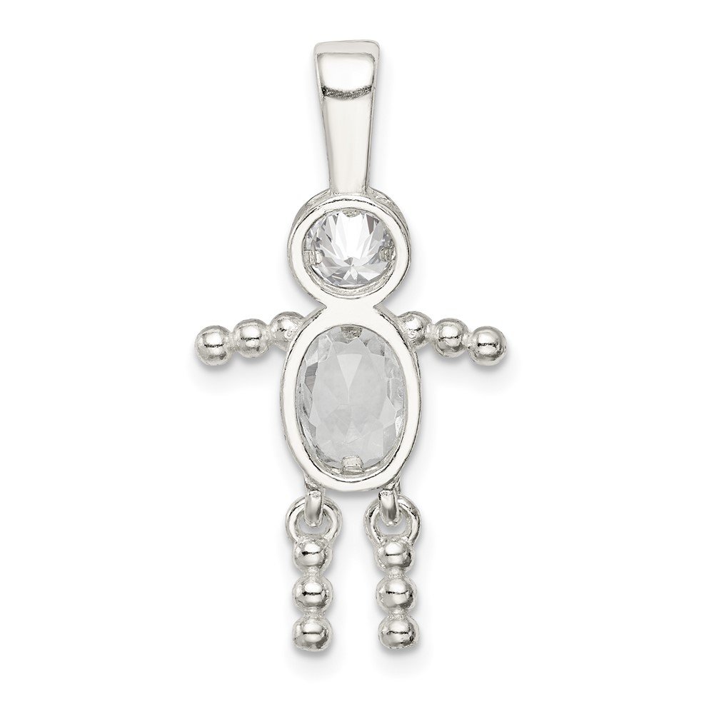 Sterling Silver Rhodium-plated CZ & April Glass Boy Pendant (QC6713APR)
