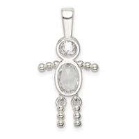 Sterling Silver Rhodium-plated CZ & April Glass Boy Pendant view 4
