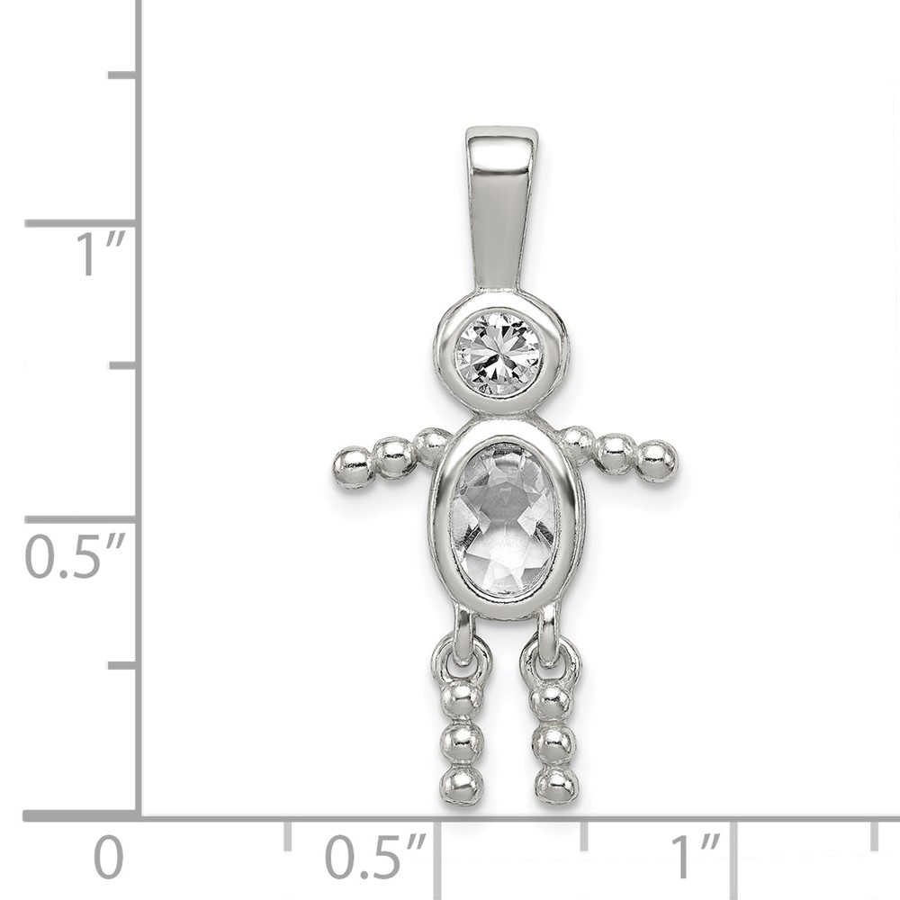 Sterling Silver Rhodium-plated CZ & April Glass Boy Pendant (QC6713APR)