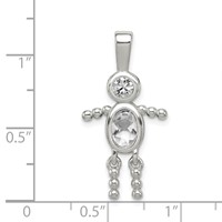 Sterling Silver Rhodium-plated CZ & April Glass Boy Pendant view 3