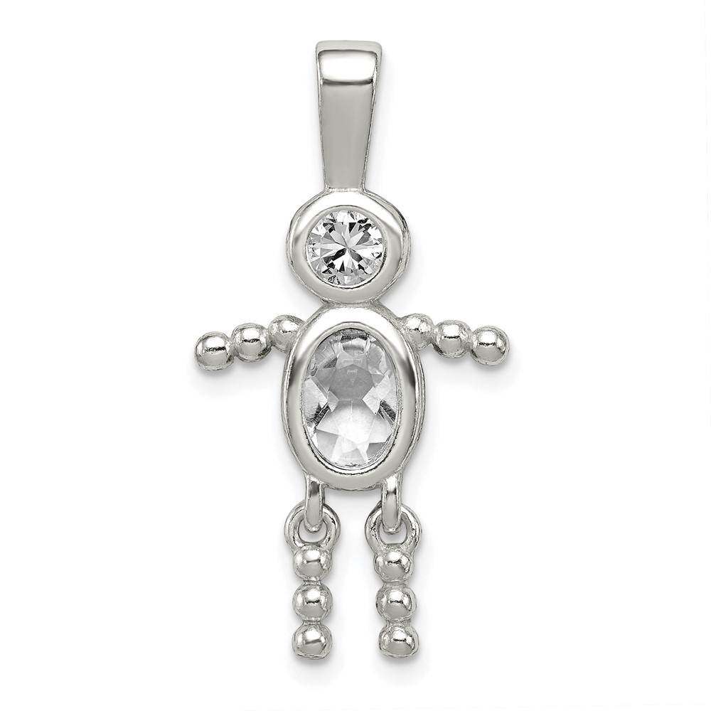 Sterling Silver Rhodium-plated CZ & April Glass Boy Pendant (QC6713APR)