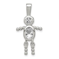 Sterling Silver Rhodium-plated CZ & April Glass Boy Pendant view 1