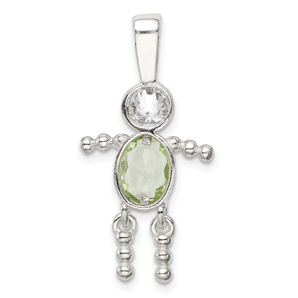 Sterling Silver Rhodium-plated CZ & August Glass Boy Pendant (QC6713AUG)