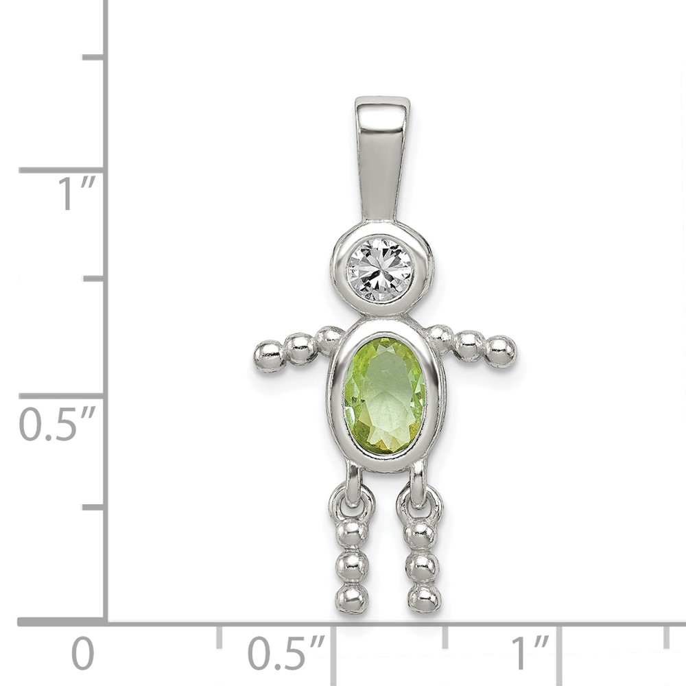 Sterling Silver Rhodium-plated CZ & August Glass Boy Pendant (QC6713AUG)