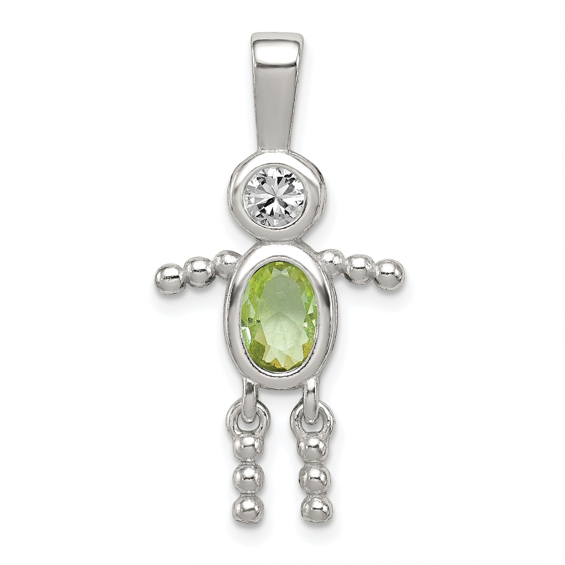 Sterling Silver Rhodium-plated CZ & August Glass Boy Pendant (QC6713AUG)