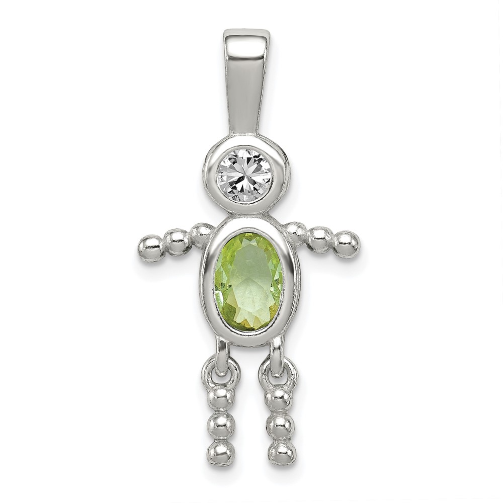Sterling Silver Rhodium-plated CZ & August Glass Boy Pendant (QC6713AUG)