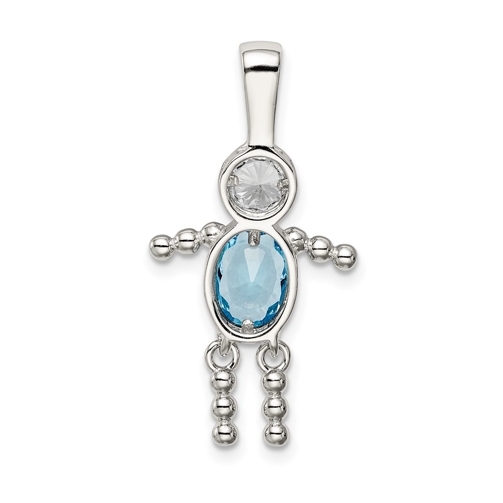 Sterling Silver Rhodium-plated CZ & December Glass Boy Pendant (QC6713DEC)