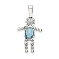 Sterling Silver Rhodium-plated CZ & December Glass Boy Pendant view 4