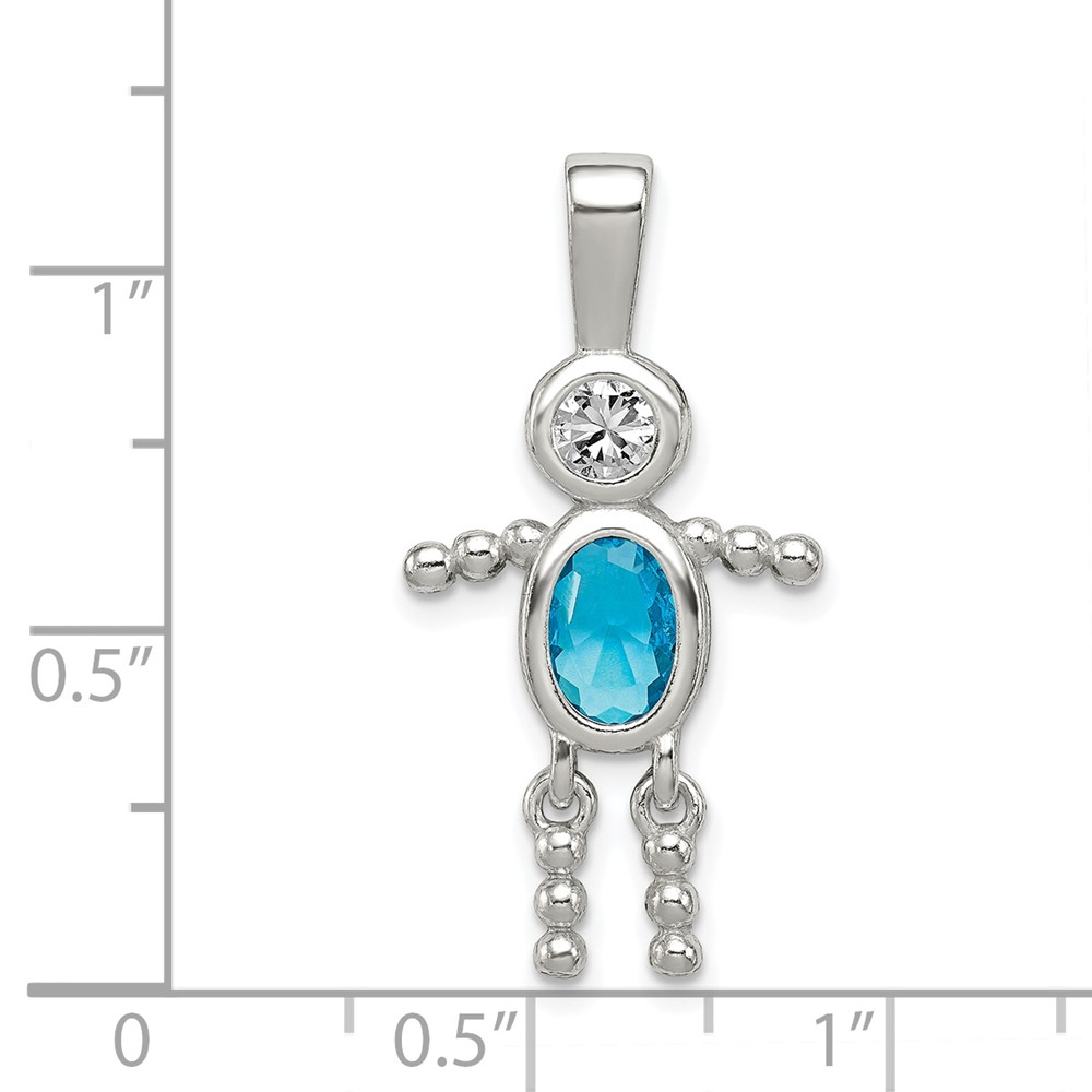 Sterling Silver Rhodium-plated CZ & December Glass Boy Pendant (QC6713DEC)