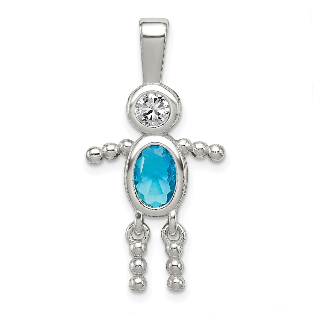 Sterling Silver Rhodium-plated CZ & December Glass Boy Pendant (QC6713DEC)