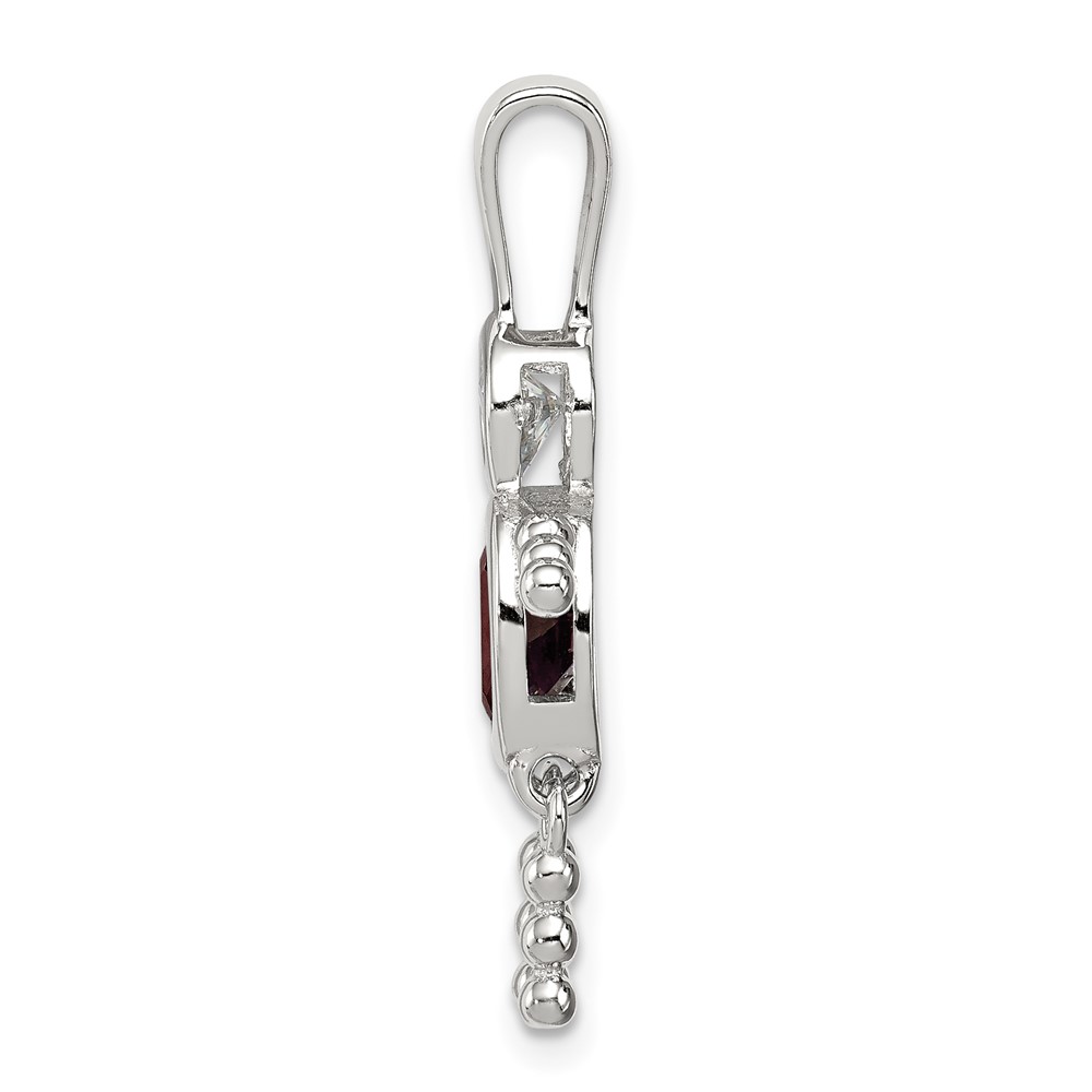 Sterling Silver Rhodium-plated CZ & February Glass Boy Pendant (QC6713FEB)