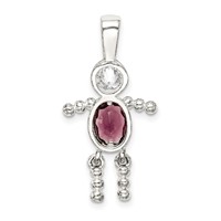 Sterling Silver Rhodium-plated CZ & February Glass Boy Pendant view 4