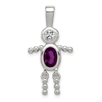 Sterling Silver Rhodium-plated CZ & February Glass Boy Pendant view 1