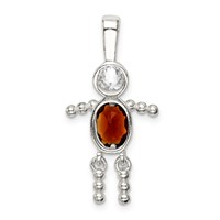 Sterling Silver Rhodium-plated CZ & January Glass Boy Pendant view 4