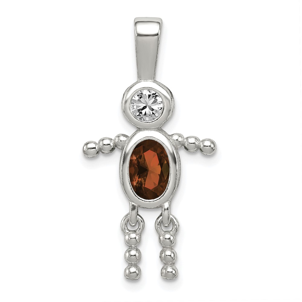Sterling Silver Rhodium-plated CZ & January Glass Boy Pendant (QC6713JAN)