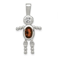 Sterling Silver Rhodium-plated CZ & January Glass Boy Pendant view 1