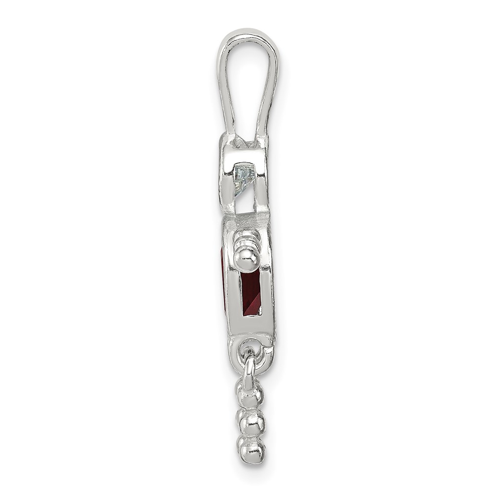 Sterling Silver Rhodium-plated CZ & July Glass Boy Pendant (QC6713JUL)