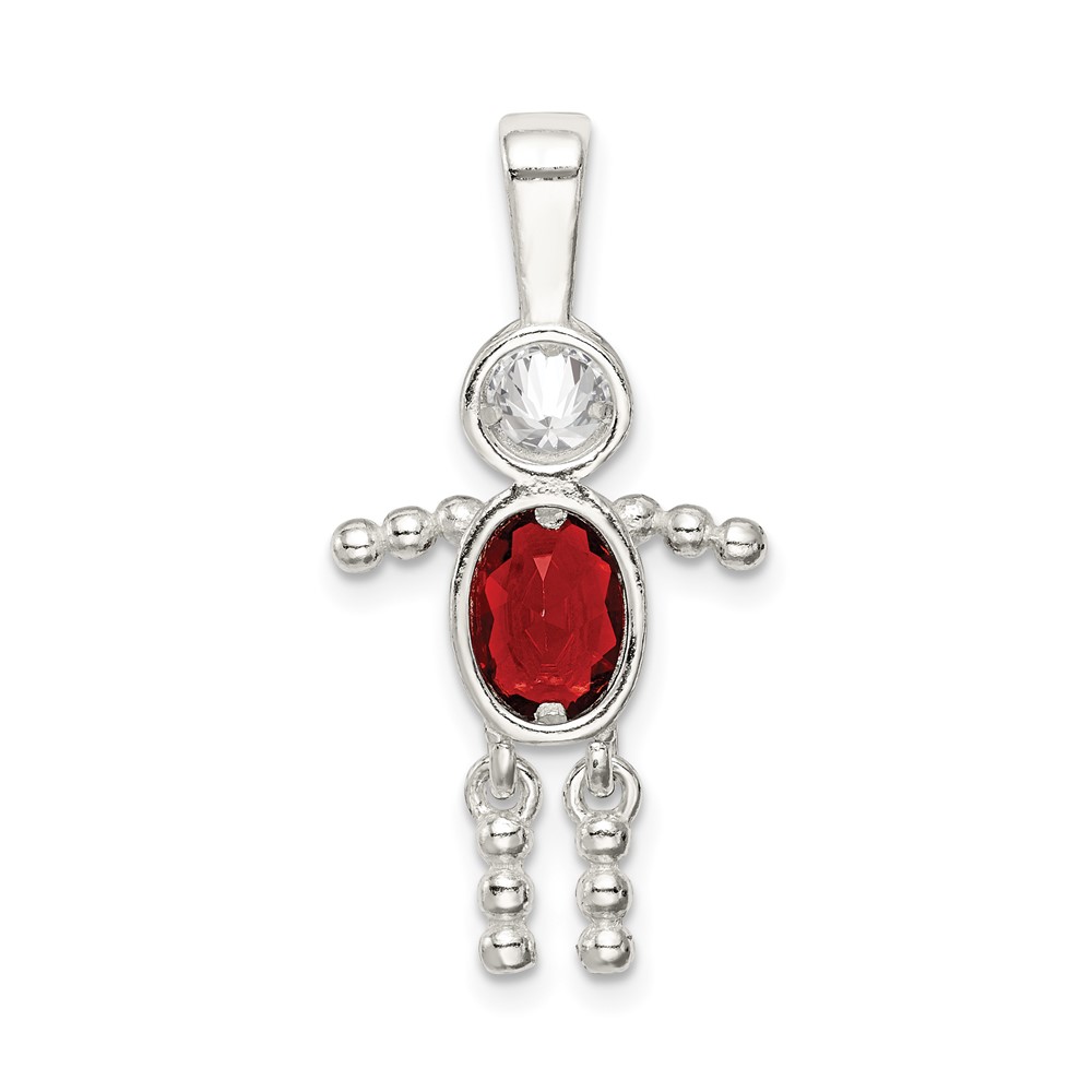 Sterling Silver Rhodium-plated CZ & July Glass Boy Pendant (QC6713JUL)