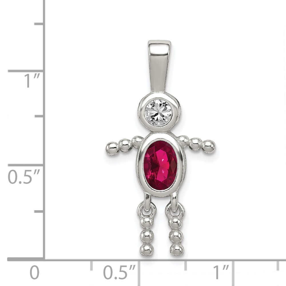 Sterling Silver Rhodium-plated CZ & July Glass Boy Pendant (QC6713JUL)