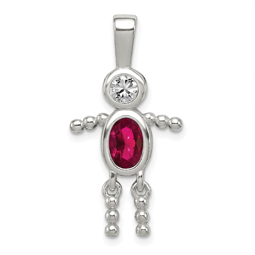 Sterling Silver Rhodium-plated CZ & July Glass Boy Pendant (QC6713JUL)