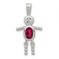 Sterling Silver Rhodium-plated CZ & July Glass Boy Pendant view 1