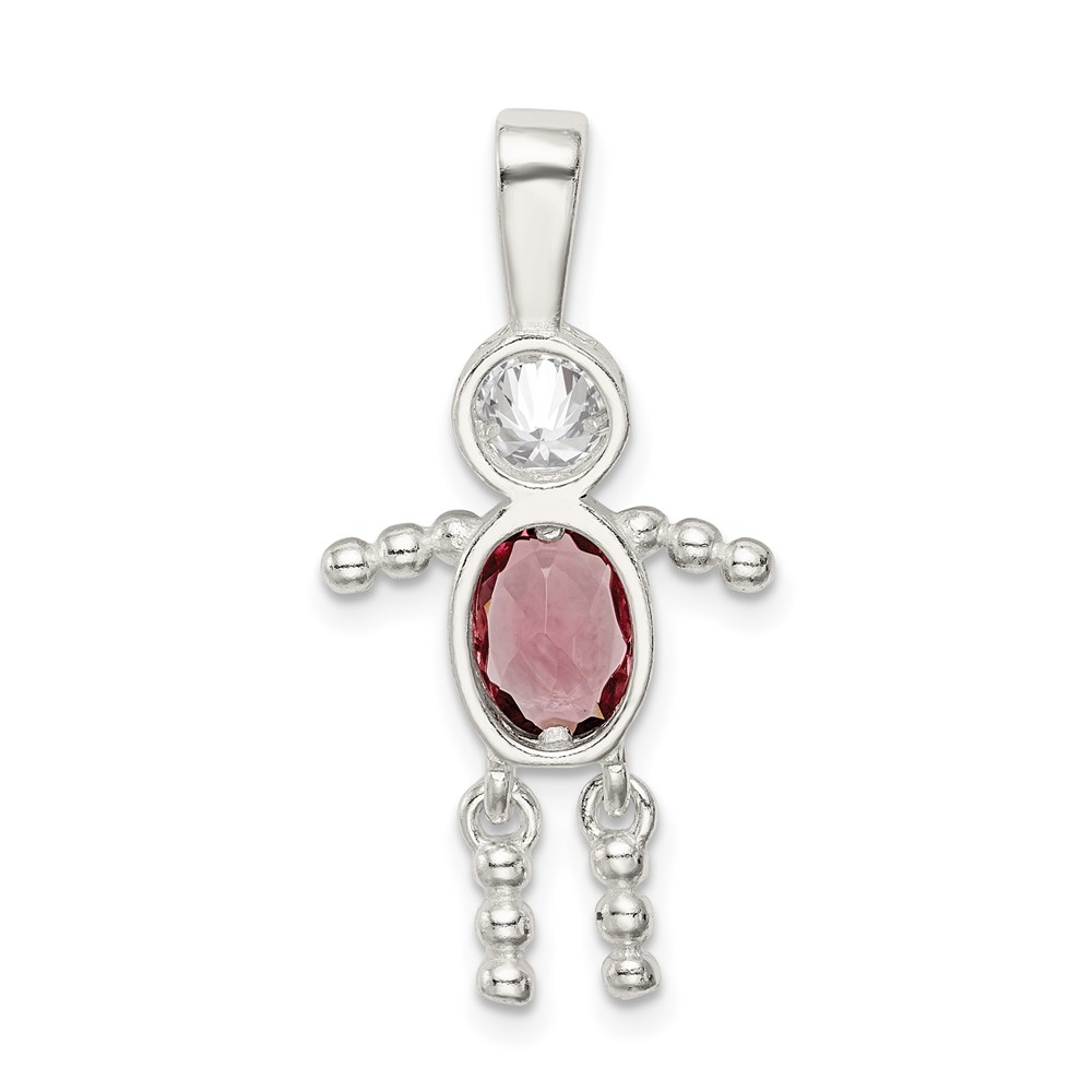 Sterling Silver Rhodium-plated CZ & June Glass Boy Pendant (QC6713JUN)