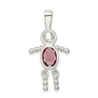 Sterling Silver Rhodium-plated CZ & June Glass Boy Pendant view 4