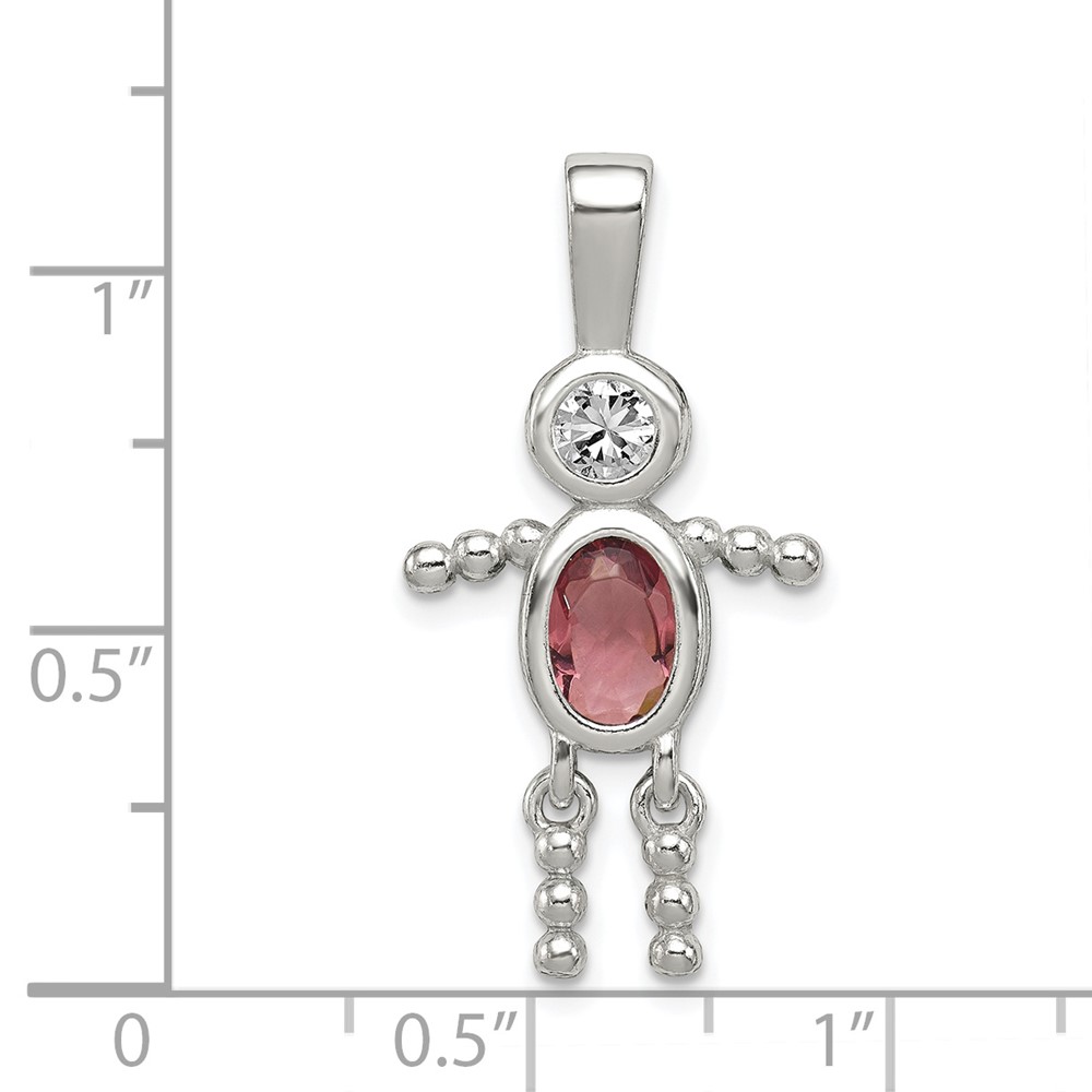 Sterling Silver Rhodium-plated CZ & June Glass Boy Pendant (QC6713JUN)