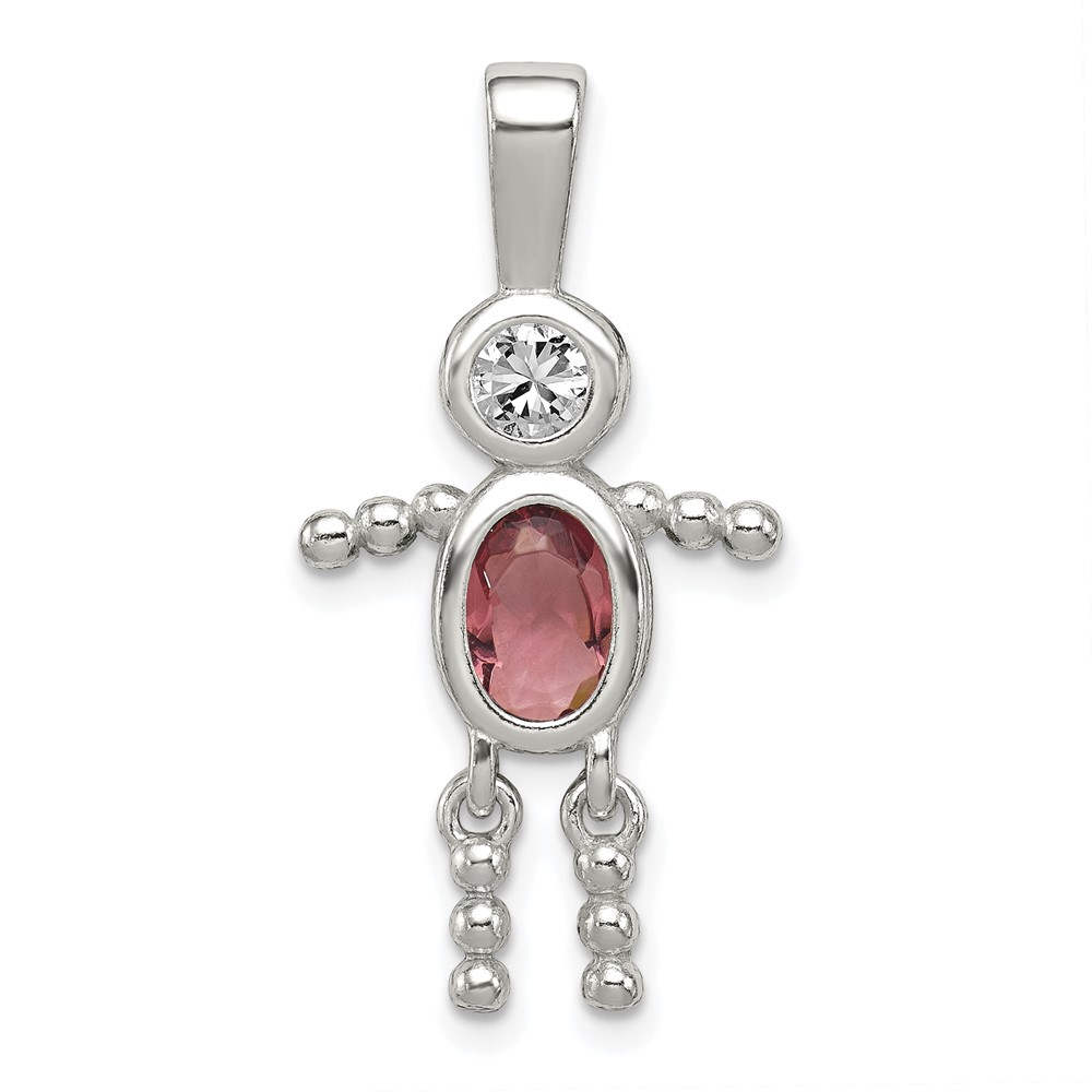 Sterling Silver Rhodium-plated CZ & June Glass Boy Pendant (QC6713JUN)