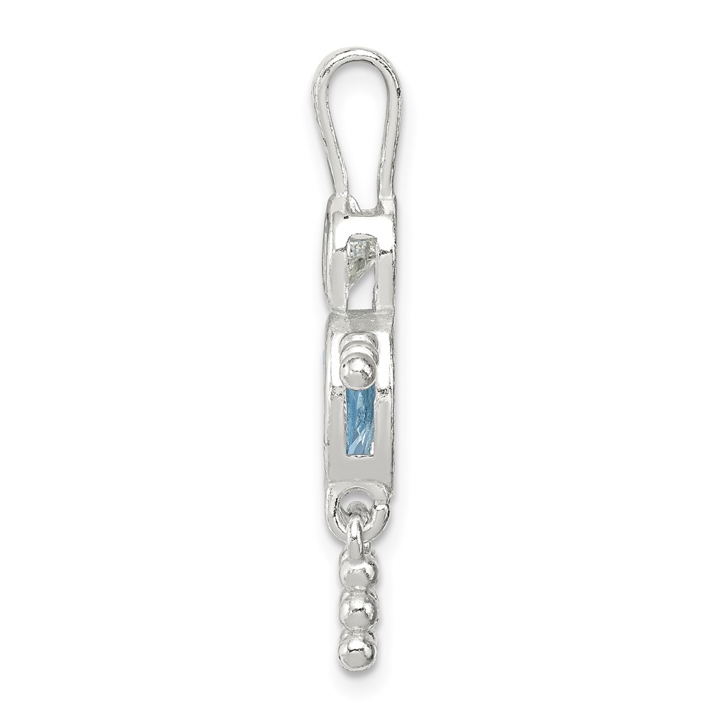Sterling Silver Rhodium-plated CZ & March Glass Boy Pendant (QC6713MAR)
