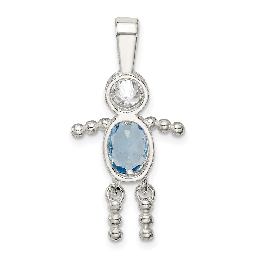 Sterling Silver Rhodium-plated CZ & March Glass Boy Pendant (QC6713MAR)