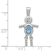 Sterling Silver Rhodium-plated CZ & March Glass Boy Pendant view 3
