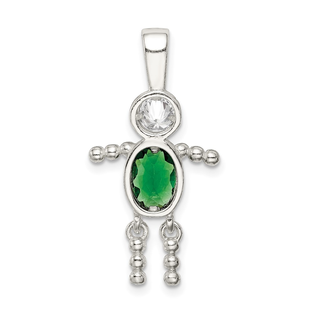 Sterling Silver Rhodium-plated CZ & May Glass Boy Pendant (QC6713MAY)