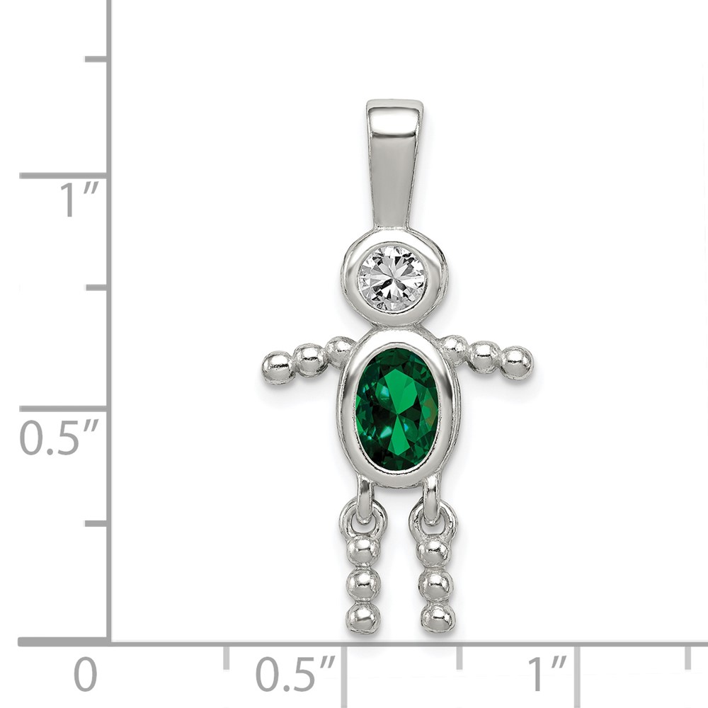 Sterling Silver Rhodium-plated CZ & May Glass Boy Pendant (QC6713MAY)