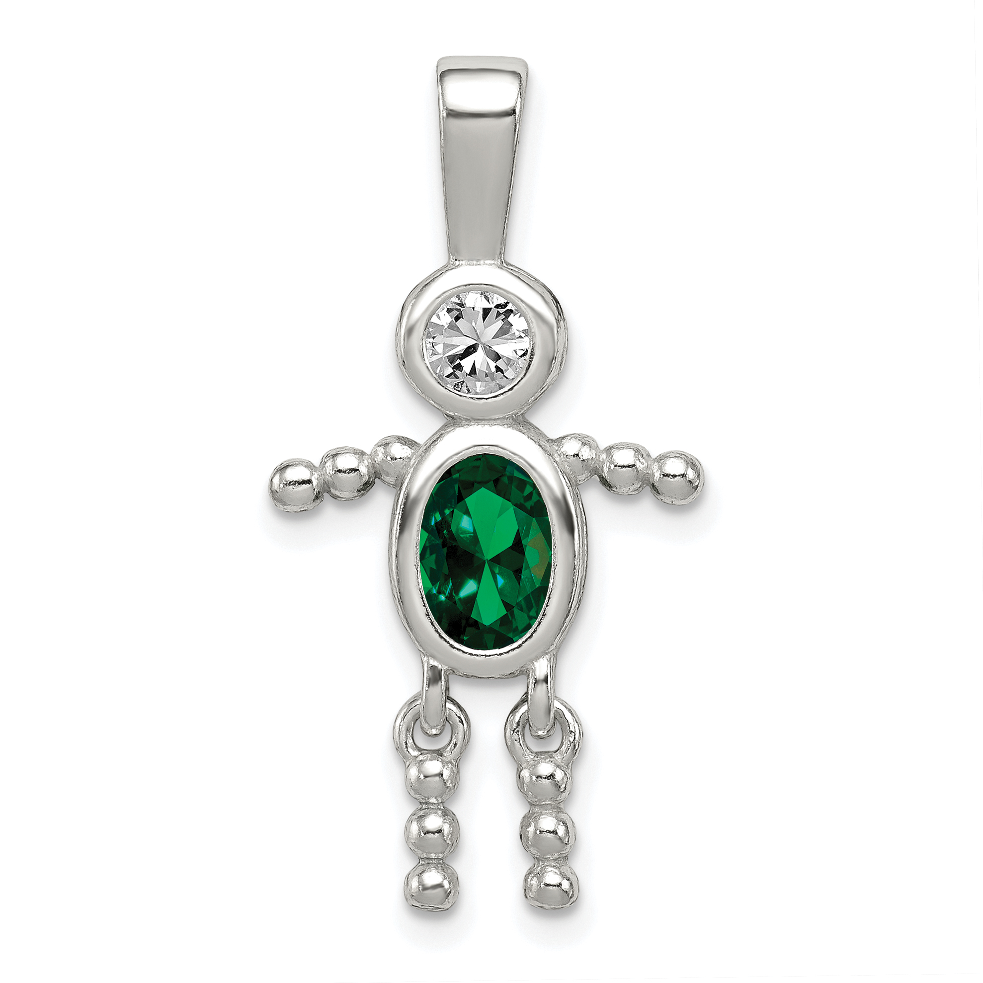 Sterling Silver Rhodium-plated CZ & May Glass Boy Pendant (QC6713MAY)