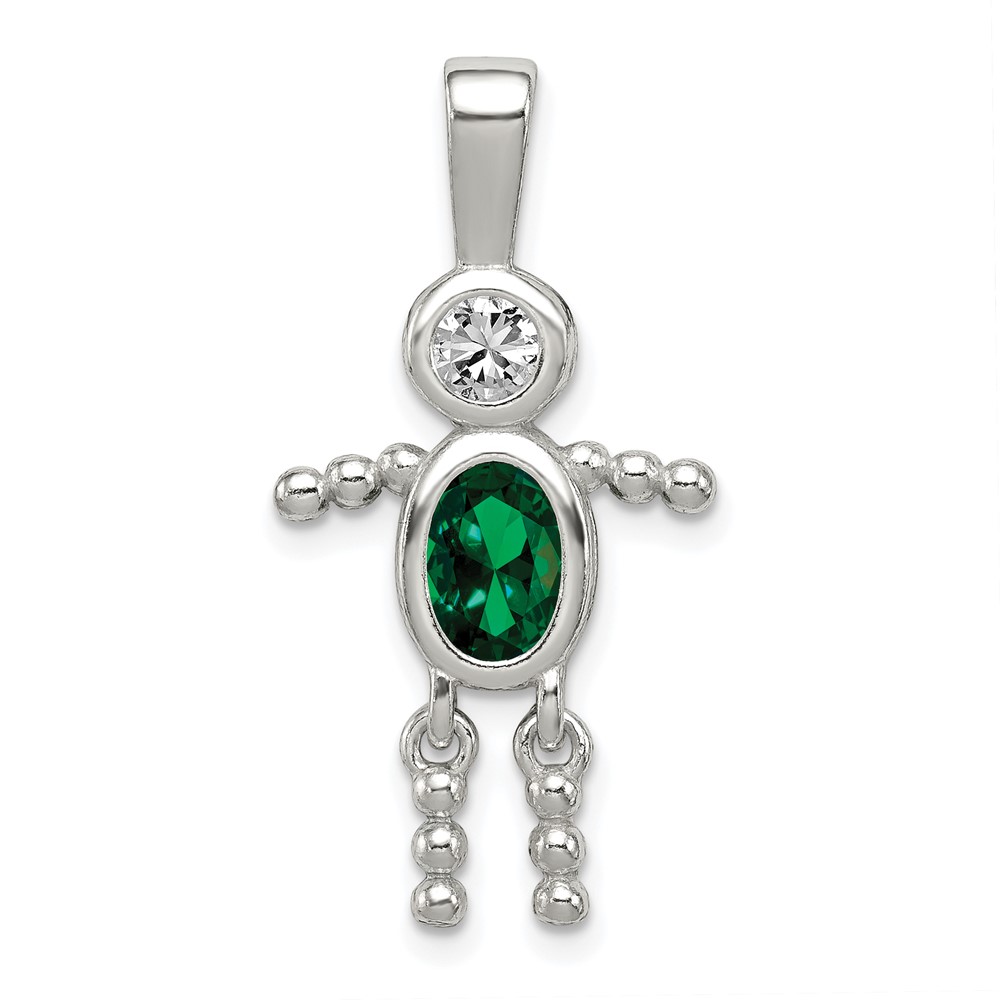 Sterling Silver Rhodium-plated CZ & May Glass Boy Pendant (QC6713MAY)