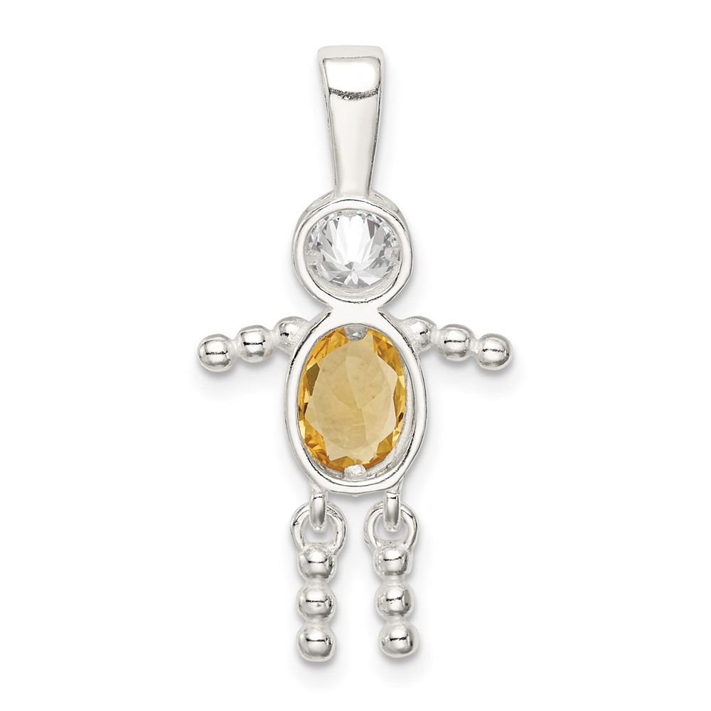 Sterling Silver Rhodium-plated CZ & November Glass Boy Pendant (QC6713NOV)