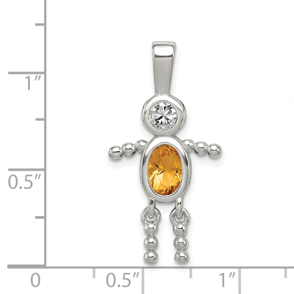 Sterling Silver Rhodium-plated CZ & November Glass Boy Pendant (QC6713NOV)