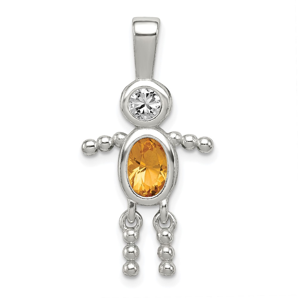 Sterling Silver Rhodium-plated CZ & November Glass Boy Pendant (QC6713NOV)