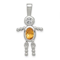 Sterling Silver Rhodium-plated CZ & November Glass Boy Pendant view 1