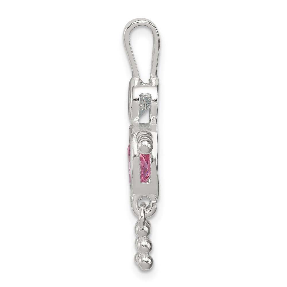Sterling Silver Rhodium-plated CZ & October Pink CZ Boy Pendant (QC6713OCT)