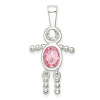 Sterling Silver Rhodium-plated CZ & October Pink CZ Boy Pendant view 4