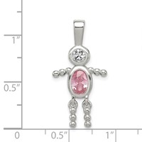 Sterling Silver Rhodium-plated CZ & October Pink CZ Boy Pendant view 3