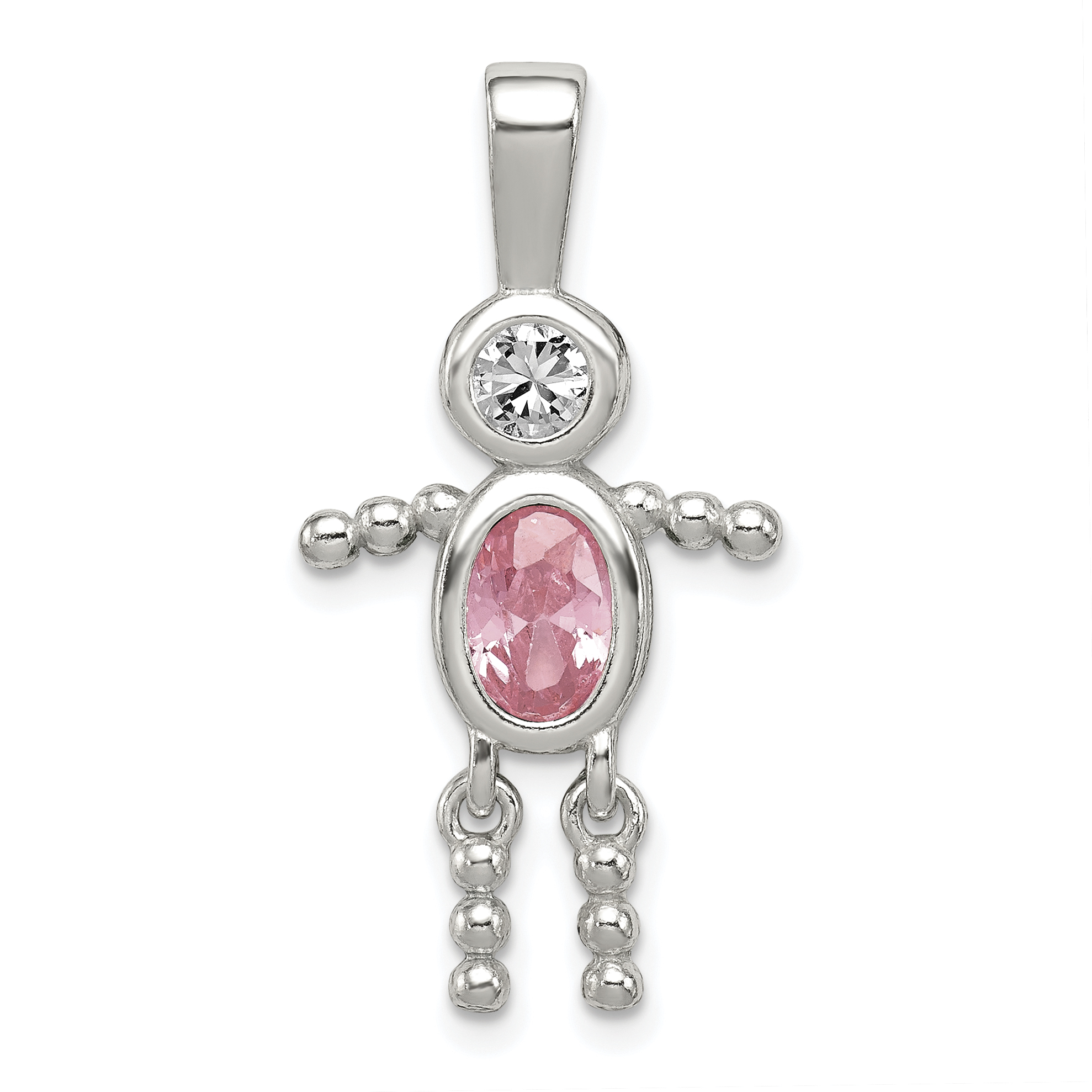 Sterling Silver Rhodium-plated CZ & October Pink CZ Boy Pendant (QC6713OCT)