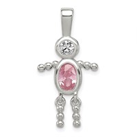 Sterling Silver Rhodium-plated CZ & October Pink CZ Boy Pendant view 1