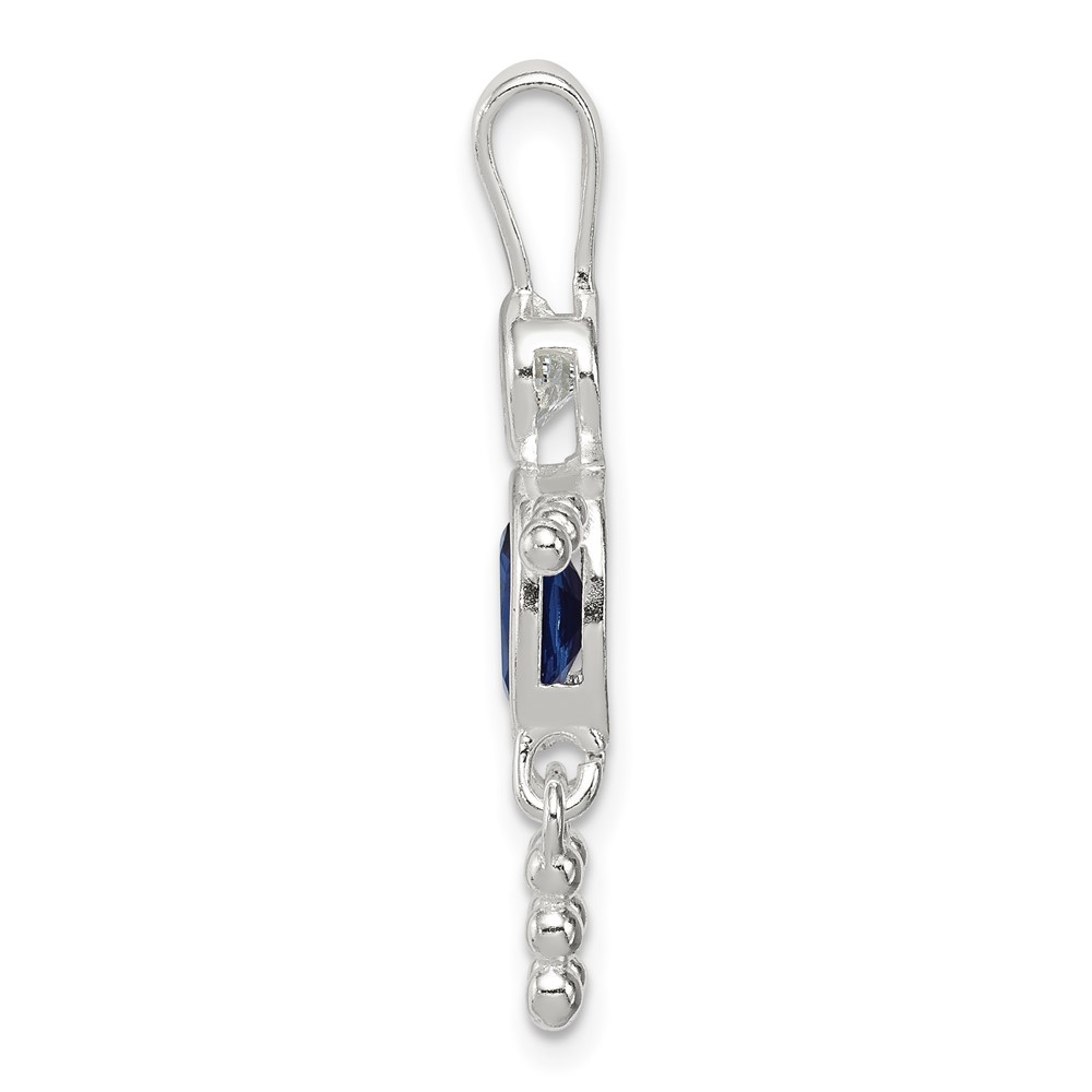 Sterling Silver Rhodium-plated CZ & September Glass Boy Pendant (QC6713SEP)
