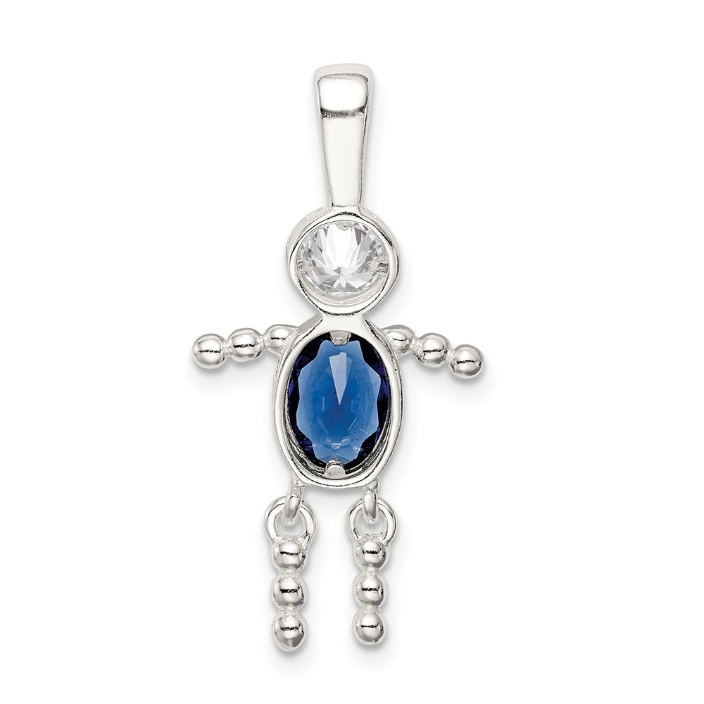 Sterling Silver Rhodium-plated CZ & September Glass Boy Pendant (QC6713SEP)