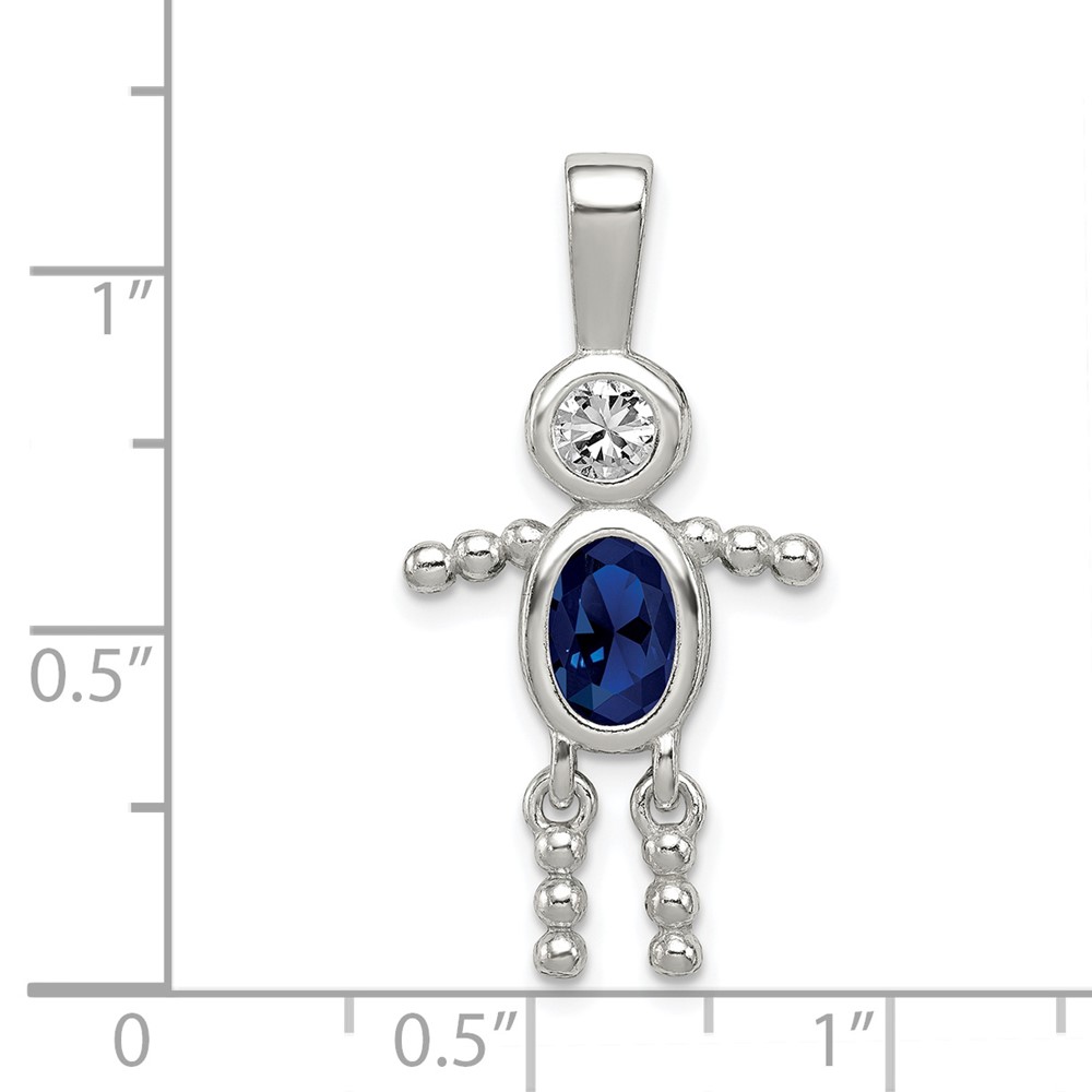 Sterling Silver Rhodium-plated CZ & September Glass Boy Pendant (QC6713SEP)